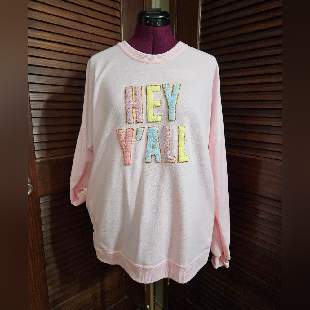 Simply Southern Sparkle Hey Y'all Long Sleeve Jersey Crew T-Shirt